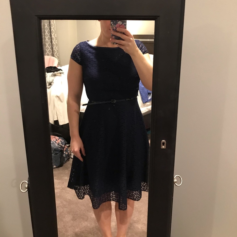 Navy lace high neck dress